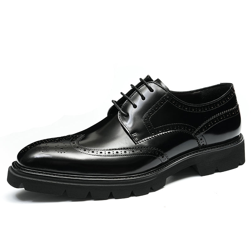 Men’s Wingtip Brogue Lace Up Derby Shoes with Rugged Platform Base