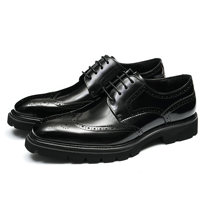 Men’s Wingtip Brogue Lace Up Derby Shoes with Rugged Platform Base